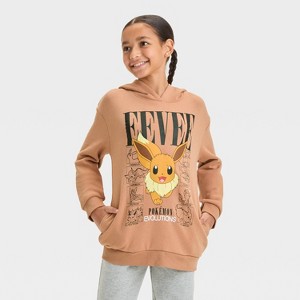 Girls' Pokémon Eevee Oversized Hooded Sweatshirt - Brown - 1 of 4