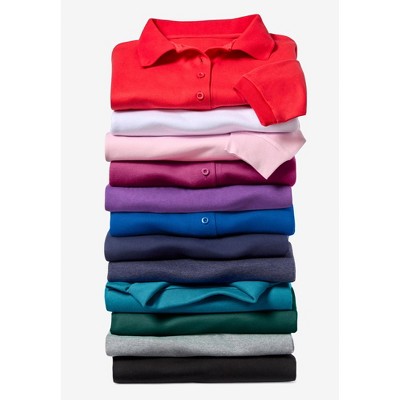 Woman Within Women's Plus Size Long-Sleeve Polo Shirt - 3X, Raspberry