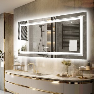 20-55in Oversize Led Dual Illuminated Bathroom Mirror Wall Mounted Antifog Vanity Mirror, Wall Decor Mirror - 1 of 4