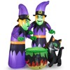 Costway 6 Ft Inflatable Halloween Witches Blow up 2 Scary Witch with Cauldron & Black Cat - 2 of 4