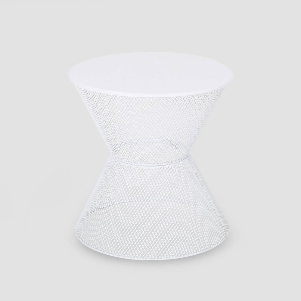 Nevada Iron Modern Side Table Matte White - Christopher Knight Home: Weather-Resistant, Round Patio Accent Table