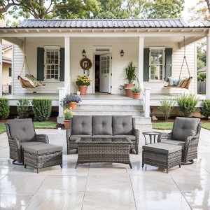 POCASSY Outdoor Patio Furniture Set, Wicker Rattan Sofa,Rocking Chair,Ottoman And Table Set. (Set Of 7 Pieces) - 1 of 4