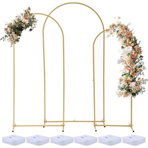 Gold Arch Backdrop Stand Set of 3 (5FT/6FT/6.6FT) Metal Wedding Arch Stand Gold Arched Frame for Ceremony Outdoor Indoor Decoration - 1 of 4