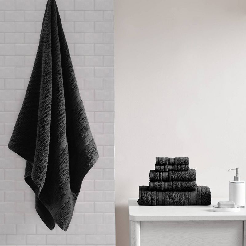 6pc Roman Super Soft Cotton Quick Dry Bath Towel Set Black - Madison Park, 3 of 8