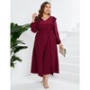 Garvee Women's Plus Size Fall Dress with Pocket Ruffle Cap Long Sleeves V Neck Side Split Long Maxi Dress - 4 of 4