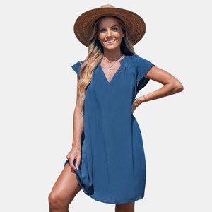 Women's Breezy Blue Beach Cover-Up Dress with Flutter Sleeves - Cupshe - 1 of 4