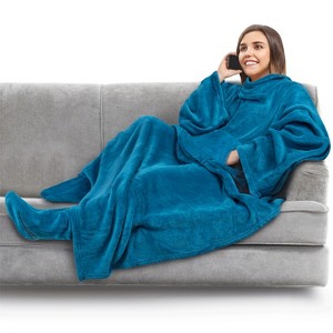 PAVILIA Wearable Blanket with Sleeves and Foot Pockets, Fleece Warm Snuggle Pocket Sleeved Throw for Women Men Adults - 1 of 4