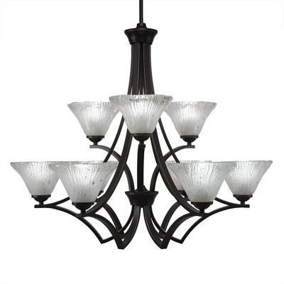 Toltec Lighting Zilo 9 - Light Chandelier in  Dark Granite with 7" Frosted Crystal Shade