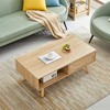 Lyngins 41.34" Rattan Woven Coffee Table, Sliding Door for Storage, Rectangle Tea Table with Solid Wood Legs, Modern Center Table for Living Room - 2 of 4
