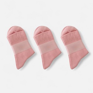 Anna-Kaci Women's Minimalist Solid Pink Crew Socks 3-Pack Soft Cotton Blend Comfort Fit Seamless Toe Design - 1 of 2