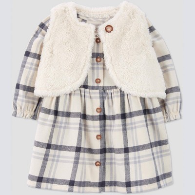 Image of Carter's Just One You®️ Baby Girls' Plaid Vest Dress - Cream/Gray 3M