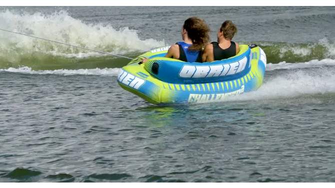 O'Brien Watersports 2181523 Challenger 2 Cockpit Series 2 Person InflatableTowable Rider Tube, Green and Blue, 2 of 5, play video