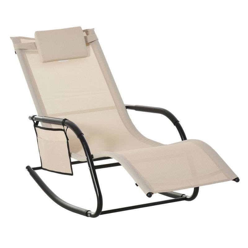 Outsunny Outdoor Rocking Recliner, Sling Sun Lounger with Removable Headrest and Side Pocket for Garden, Patio and Dec, 1 of 9