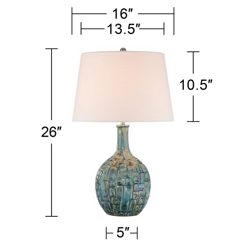 360 Lighting Modern Table Lamp 26" High Teal Glaze Ceramic Gourd White Fabric Drum Shade for Bedroom Living Room House Home Bedside Nightstand Office, 4 of 9
