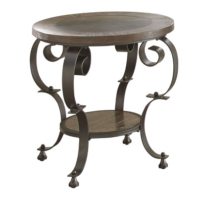 Mulberry Round End Table Distressed Wood and Metal - Steve Silver