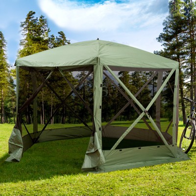 Green Hexagon Pop-Up Party Tent Gazebo with Mesh Walls
