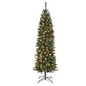 COZONY Pre-Lit Artificial Pencil Christmas Tree, Slim Two-Tone Green Xmas Tree with Metal Stand, Easy Assembly Holiday Decoration for Home Party - 1 of 4