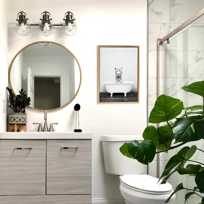 White Tiger in Bathtub Gold Framed Canvas Art