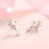 14K Rose Gold And Sterling Silver and Pink Cat's-Opal Eye Flower Drop Earrings - 2 of 4