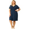 Agnes Orinda Women's Plus Size Solid Comfort Lace V Neck Short Sleeves Midi Knit Nightgowns - 3 of 4