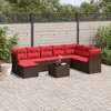 vidaXL 9 Piece Patio Sofa Set with Cushions Brown Poly Rattan - Brown and Red With Table - 2 of 4