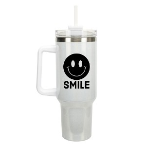100 North Smile Happy Face Hippie Wrap-Around 40 Oz. Stainless Steel Water Bottle Coffee Mug, Spill & Leak Resistant, Travel Tumbler with Handle, Lid - 1 of 4