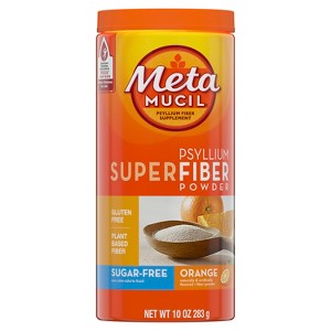 Metamucil SuperFiber Supplement Powder, Gluten Free and Sugar Free, Plant-Based Psyllium Fiber, Orange Flavored, 48 Servings - 1 of 4