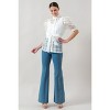 Slickblue White See-Thru Organza Blouse, Mini Button Down Top with Puff Sleeves and Waist Tie Detail, Size S-L - 3 of 4