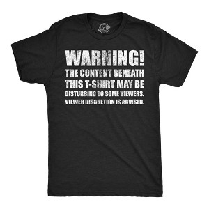Mens Funny T Shirts Warning The Content Beneath This T Shirt May Be Disturbing To Some Viewers Tee For Men - Crazy Dog Men's T Shirt - 1 of 4
