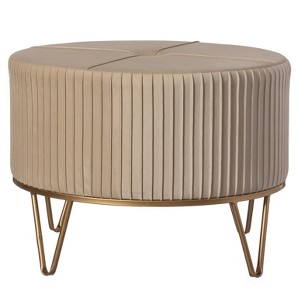 Fabulaxe Round Velvet Ottoman Stool Raised with Hairpin Gold Base - 1 of 4