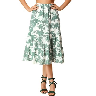 Allegra K Women's Elastic Waist Printed A-Line Tiered Summer Skirts