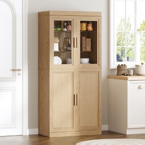 2-Piece Modern Minimalist Wood Grain Decorative Storage Cabinet Combination Cabinet with 6-Story Shelves, Kitchen Storage Cabinet - 1 of 4