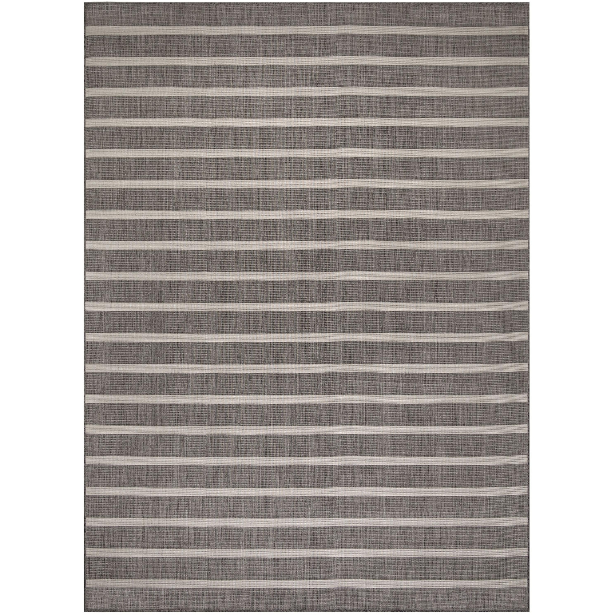 Nourison Positano Modern Stripes Flatweave Indoor Outdoor Low Pile Area Rug Charcoal Ivory 8' x 10'