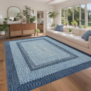 Braided Print Non-Slip Area Rug, Machine Washable Low Pile Polyester Carpet for Living Room Bedroom - 1 of 4