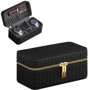 RONNE 3 Watch Travel Case, 3-Slot Watch Box, Woven Embossed PU Leather - 1 of 4