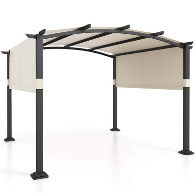 Beige and Black 10' x 10' Outdoor Pergola with Retractable Canopy