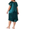 Women's Plus Size Satin Silky Pleated Bow Tie Square Neck Short Sleeve Midi Nightgown - Agnes Orinda - 4 of 4