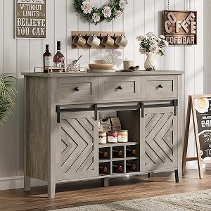 Rustic Sideboard with 3 Drawer, Removable Wine Rack, Farmhouse Sideboard with Adjustable Shelf for for Dining Room, Kitchen, Vintage - 1 of 4