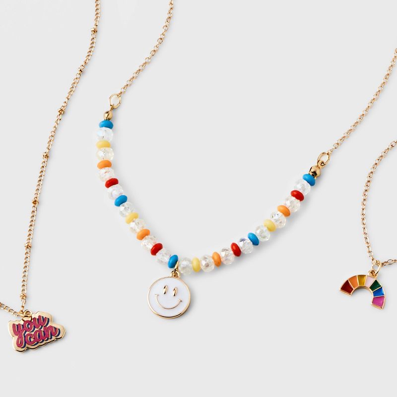 Girls&#39; 3pk Mixed Layered Necklace Set with Rainbow and Smiley Face Charms - Cat &#38; Jack&#8482;, 4 of 5