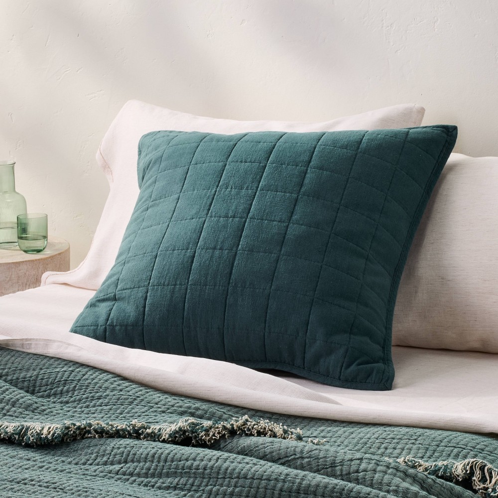 Photos - Bed Linen Euro Heavyweight Linen Blend Quilt Pillow Sham Dark Teal Blue - Casaluna™: Woven Rayon & Cotton, Zipper Closure, OEKO-TEX Ce