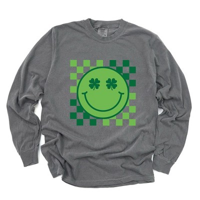 Simply Sage Market Women's Clover Eyes Smiley Long Sleeve Garment Dyed Tee