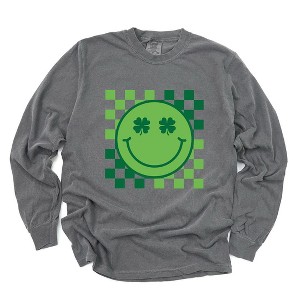 Simply Sage Market Women's Clover Eyes Smiley Long Sleeve Garment Dyed Tee - 1 of 4