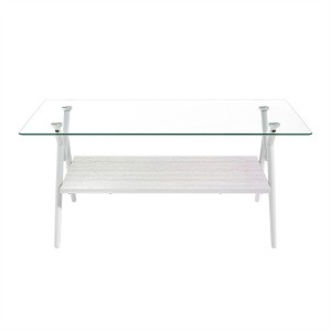 Glass Coffee Table, Modern Rectangle Tempered Glass Top Accent Center Table with Metal Legs, Easy Assembly, for Living Room Home Office - 1 of 4