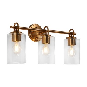 LNC Naturestrl 22-in 3-Lights Polished Gold Cylinder Modern/Contemporary Bathroom Vanity Lights ,Clear Glass Shade - 1 of 4