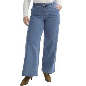 June + Vie by Roaman's Women's Plus Size Curvie Fit High-Waisted Wide-Leg Utility Jean - 1 of 4