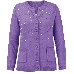 Collections Etc Pearl Trimmed Button Front Cardigan Sweater - 1 of 4