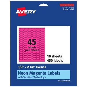 Avery Neon Magenta Paper Labels, 0.5" x 2.5" Barbell - 1 of 4