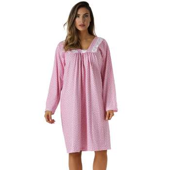 Just Love Womens Long Sleeve Cotton Nightgown - V Neck PJ Sleepwear with Lace Trim