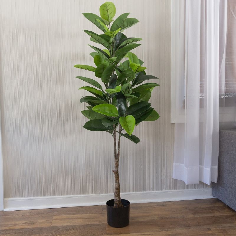 Pure Garden Artificial Rubber Plant 51-Inch Faux Tree with Natural-Feel Leaves, 2 of 9