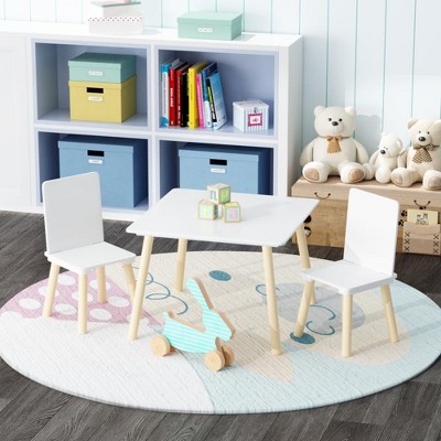 ALEXOUN Kiddy Table and Chair Set , Kids Wood Table with Chairs Set Cartoon Animals Wooden Activity Play Table Set